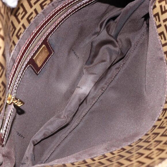 FENDI Zucchino Canvas Mamma Baguette Shoulder Bag Enamel Beige Gold Auth 146481 - Picture 10 of 16